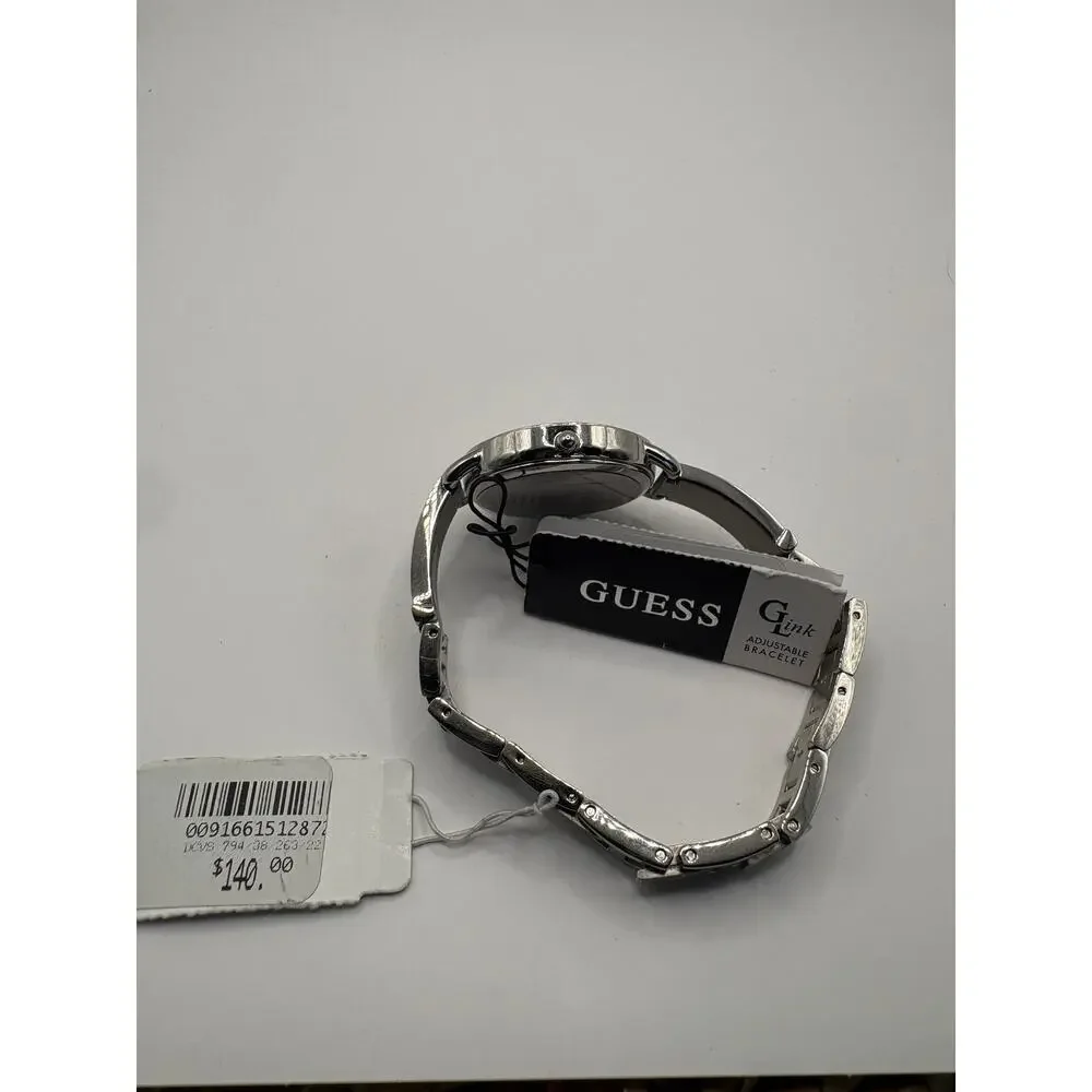 Guess Women Watch Silver-Tone Round Stainless Steel Link Bracelet NWT
